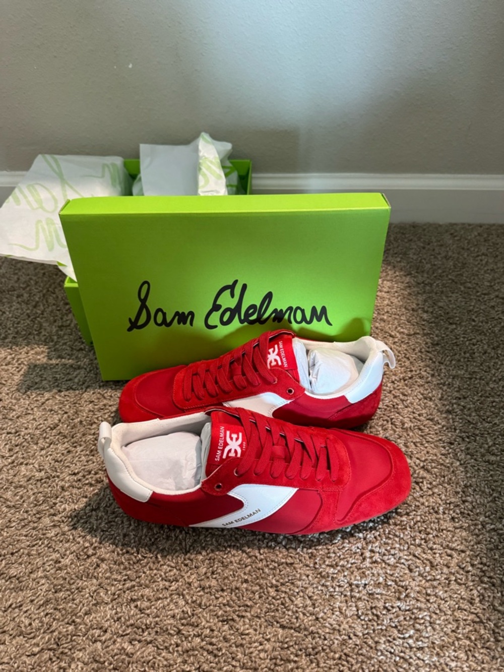Sam Edelman Women’s Red and White Low-Top Sneakers